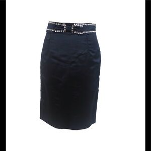 Valentino Navy Blue Satin Rhinestone Bow Waist Pencil Skirt • Size 42 🔴